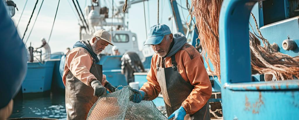 Fisherman hauling catch