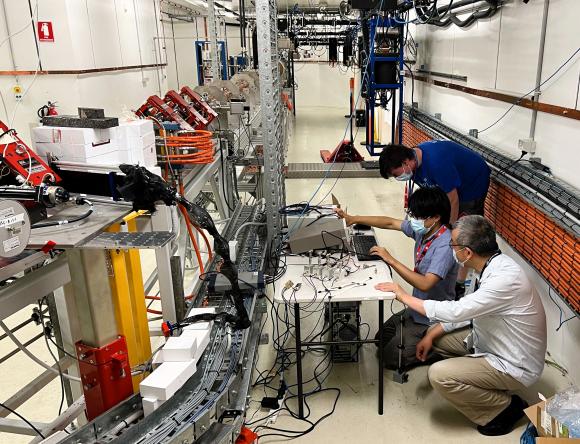 Researchers in the linac tunnel