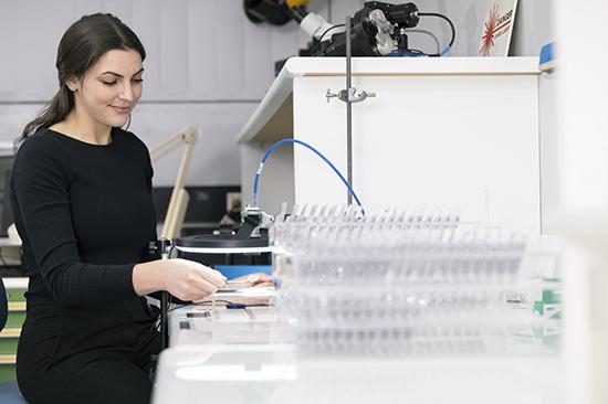 Francesca Wilkins in aerosol sampling lab